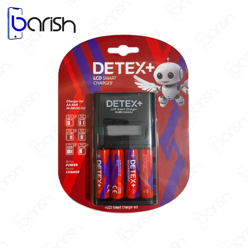 شارژر باتری دیجیتال دتکس پلاس مدل C04 (همراه با 4 عدد باتری قلمی)